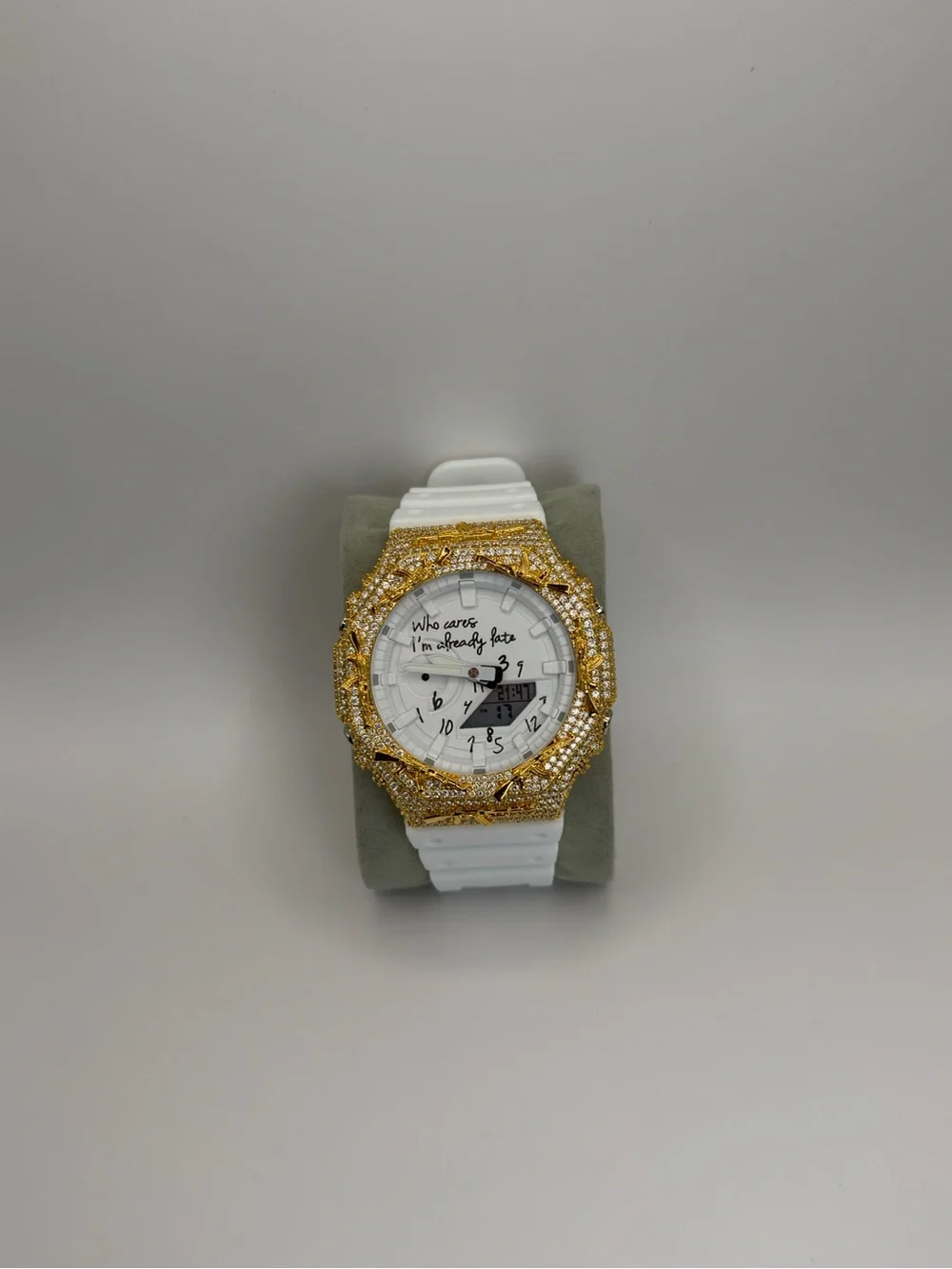 Casio White Watch with Gold Crystal Bezel